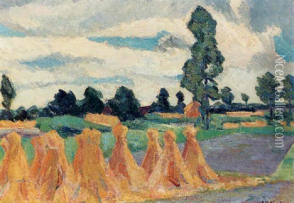 Haystacks In A Field Oil Painting - Albert Johan (Jan) Neuhuys