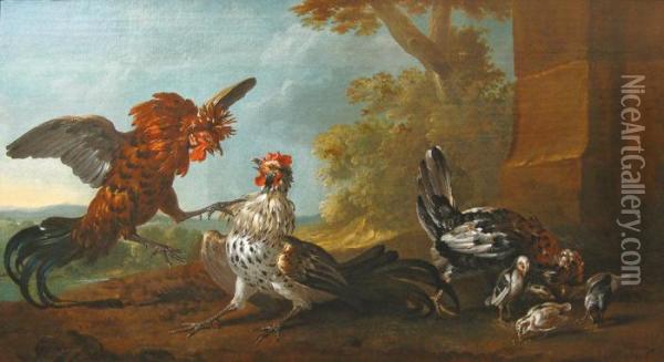  Le Combat De Coqs Dans Une Basse-cour  Oil Painting - Jean-Baptiste Oudry