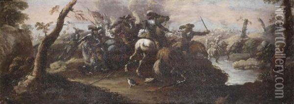 A Cavalry Skirmish Oil Painting - Jacques Curtois