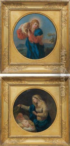 Le Bon Pasteur - La Vierge Et L'enfant Paire Oil Painting - Francois-Guillaume Menageot