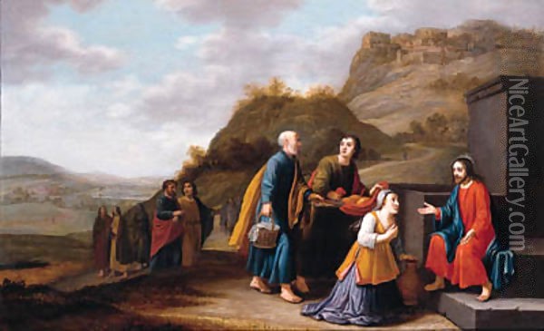 Christ and the woman of Samaria Oil Painting - Floris Gerritsz. van Schooten