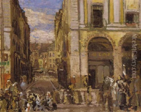 Les Arcades De La Bourse, Dieppe Oil Painting - Walter Sickert