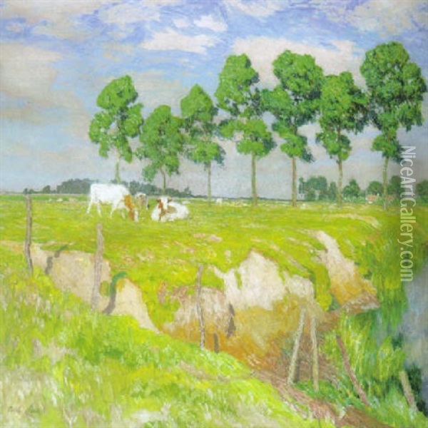 La Berge Rangee Oil Painting - Emile Claus