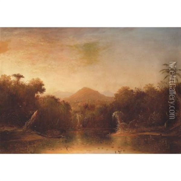 A Tropical Landscape Oil Painting - Norton Bush