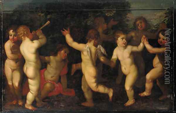 Putti disporting in a woodland clearing Oil Painting - Jacob Jordaens
