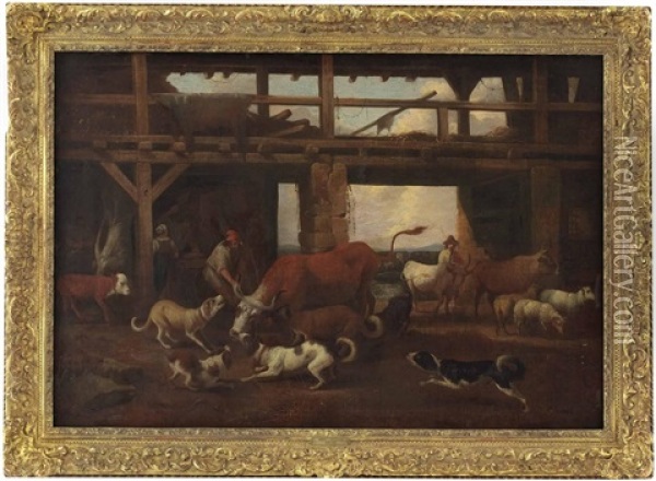 Aufgebrachte Hundemeute Im Stall Oil Painting - Hubert van Ravesteyn