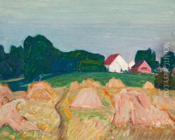 Sunset At Thornhill (sketches In A Wheat Field) Oil Painting - James Edward Hervey MacDonald