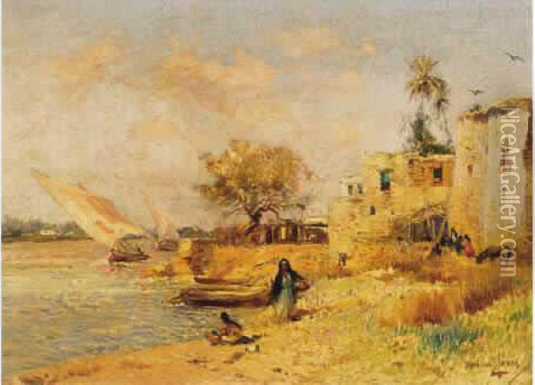 
 Village Au Bord D'un Fleuve  Oil Painting - Maurice Levis