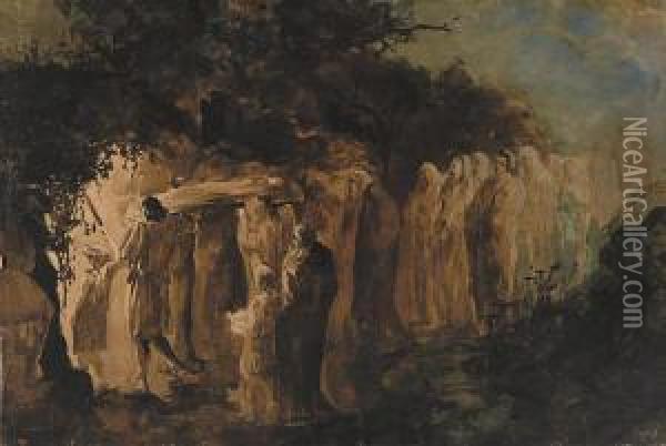 Orszak Pogrzebowy Wkraczajacy Do Rzymskich Katakumb, Okolo 1880 Oil Painting - Anna Bilinska-Bohdanowicz