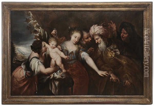 The Infant Moses Stamping On Pharoah's Crown Oil Painting - Andrea Celesti