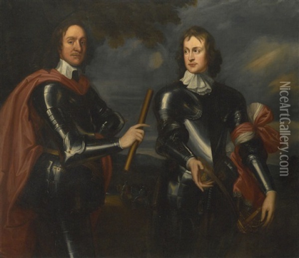 Double Portrait Of Oliver Cromwell And General John Lambert Oil Painting - Robert Walker