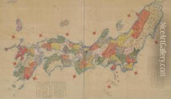 Shinkoku Nihon Yochi Rotei Zenzu (new Version Of Map Of Land Androads In Japan) Oil Painting - Nagakubo Sekisui