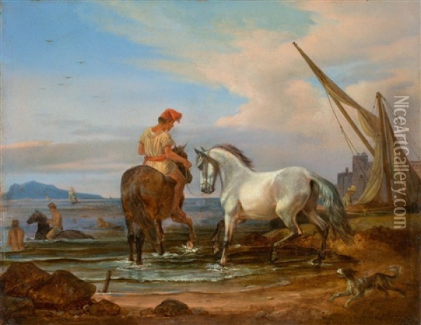 Horses' Watering Place Near Naples Oil Painting - Johann Adam Klein