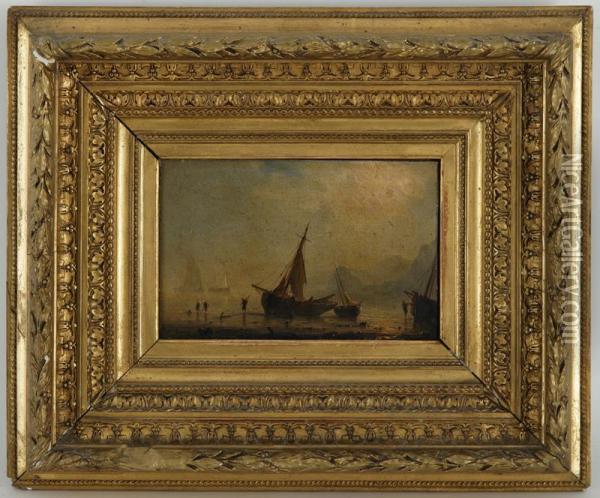 Bateaux A Maree Basse Oil Painting - Herminie Gudin