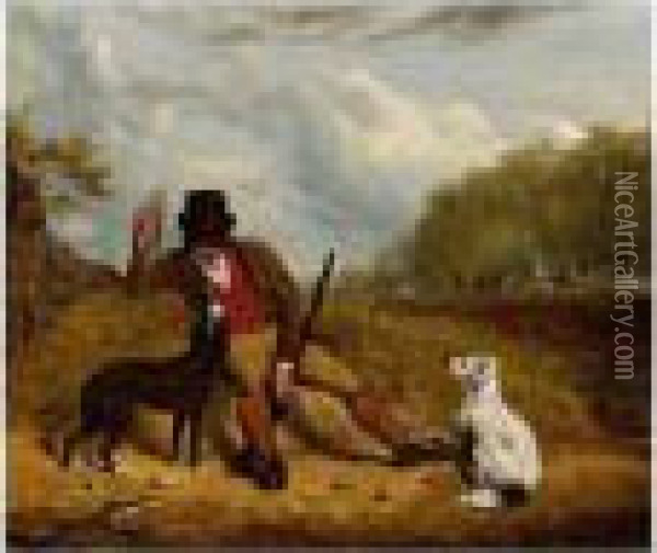 A Gamekeeper And His Two Dogs Oil Painting - Martin Theodore Ward