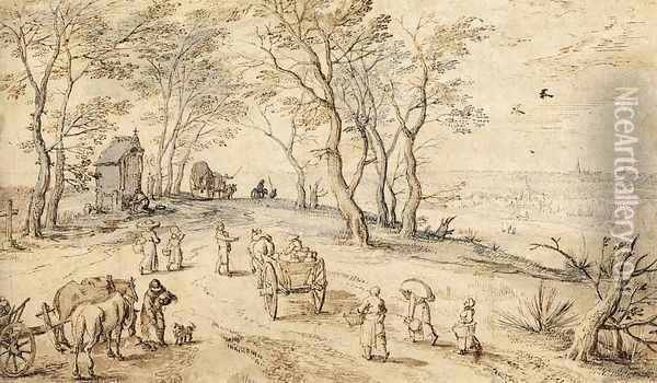 Villagers on their Way to Market 1615-19 Oil Painting - Jan The Elder Brueghel