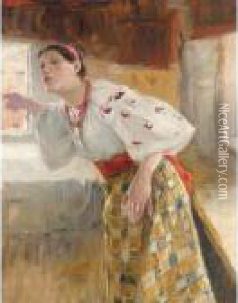 Ukrainian Peasant Woman Oil Painting - Nikolai Karnilovitch Pimonenko