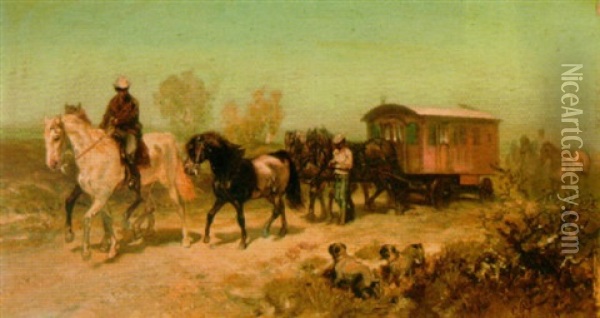 Travellers On A Country Road Oil Painting - Charles Rochussen