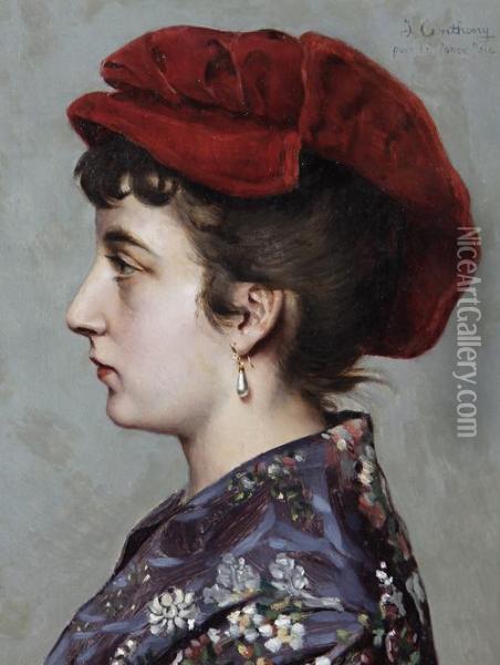 Portrait Of A Lady In Profile Oil Painting - Jean-Baptiste Anthony