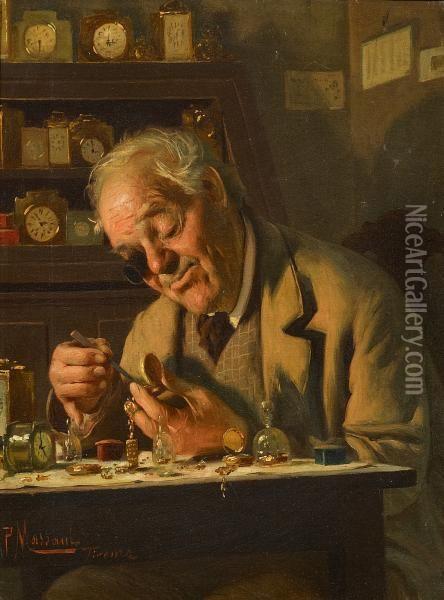 An Elderly Watchmaker At Work Oil Painting - Pompeo Massini