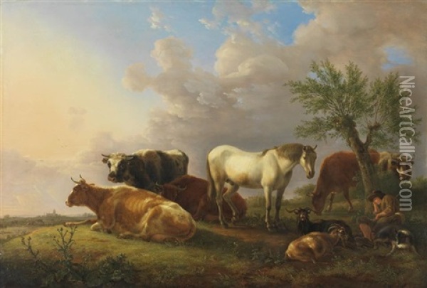 Berger Et Son Troupeau Oil Painting - Jean-Baptiste De Roy