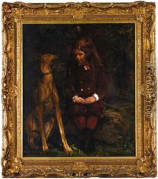 A Boy And His Dog (dickey Hunt) Oil Painting - John La Farge