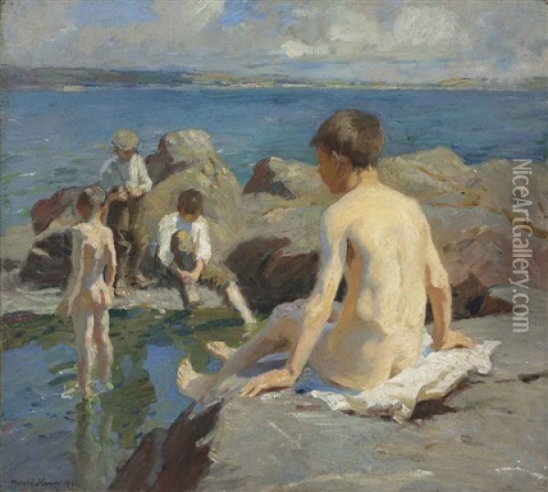 The Bathers Oil Painting - Harold Harvey