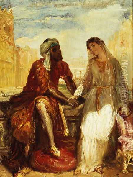 Othello and Desdemona in Venice, 1850 Oil Painting - Theodore Chasseriau