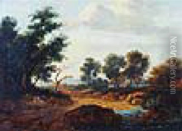 Landscape With Cottages Oil Painting - George Frost