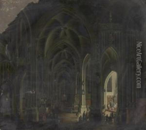 Messe In Einer Gotischen Kathedrale Oil Painting - Johann Ludwig Ernst Morgenstern