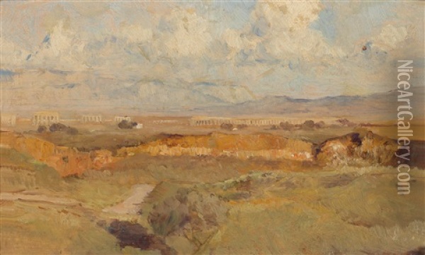 Landschaft Mit Tempelruinen (aqua Claudiana In Der Sudlichen Campagna Romana) Oil Painting - Marie Egner