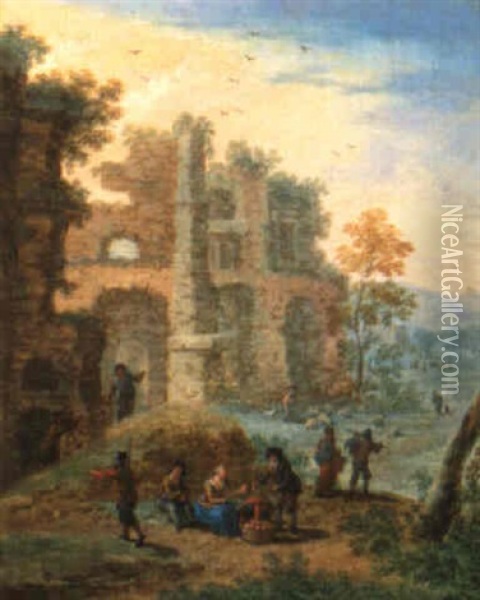 Figures In Landscapes With Ruins Oil Painting - Mathys Schoevaerdts