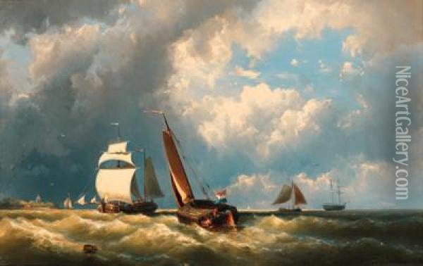 Squally Weather At The Mouth Of The Scheldt Oil Painting - Johannes Hermann Barend Koekkoek