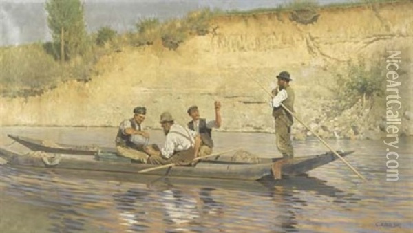 Flusslandschaft Mit Bauernvesper Oil Painting - Carl Roechling