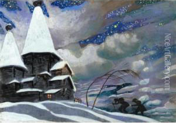 On A Deep Winter's Night Oil Painting - Leonid Mikhailovich
