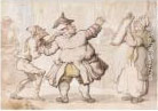 A Barber's Shop Oil Painting - Thomas Rowlandson