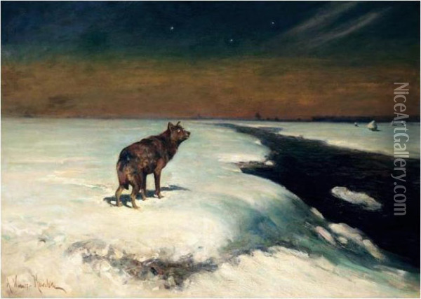 The Wolf Oil Painting - Alfred Wierusz-Kowalski