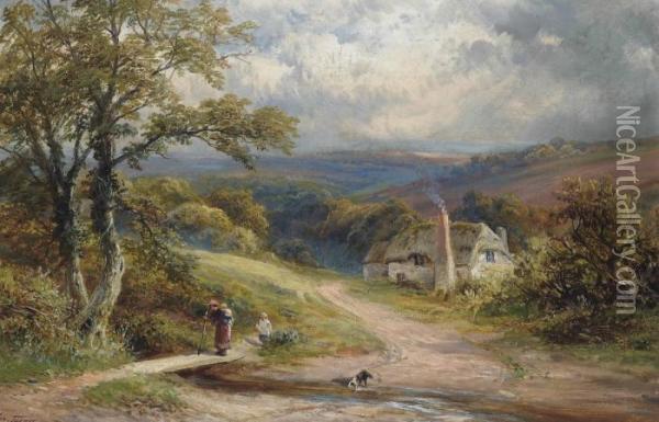 A Devonshire Lane Oil Painting - George Turner
