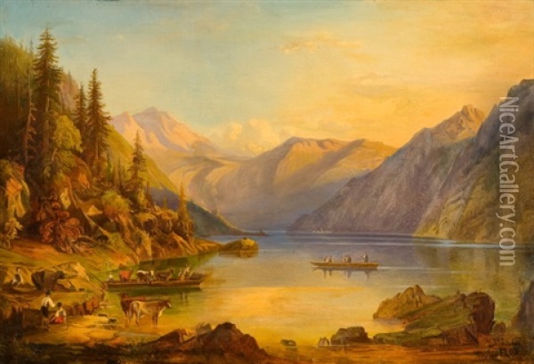 Alpske Jezero Oil Painting - Matthias Wehli