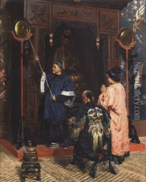 A Chinese Family At Worship Oil Painting - Rudolf Ernst