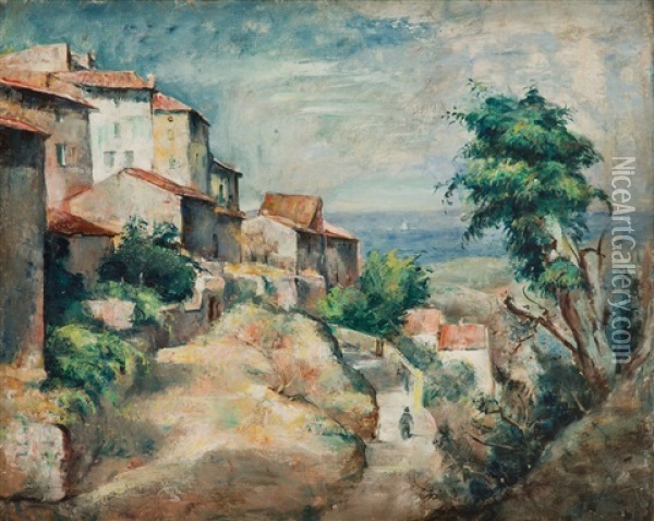 Landscape From Collioure Oil Painting - Roman Kramsztyk