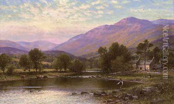 An angler on the Derwent, Cumberland Oil Painting - Alfred Glendening