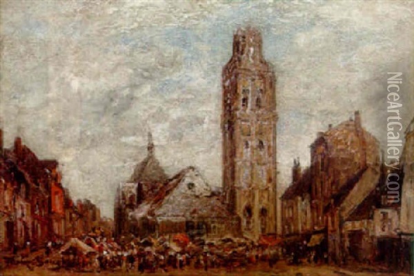A Market Square Oil Painting - Frank Myers Boggs