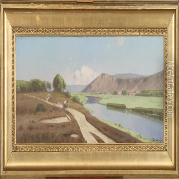 Landscape Scenery Witha Steam Oil Painting - Julius Andersen