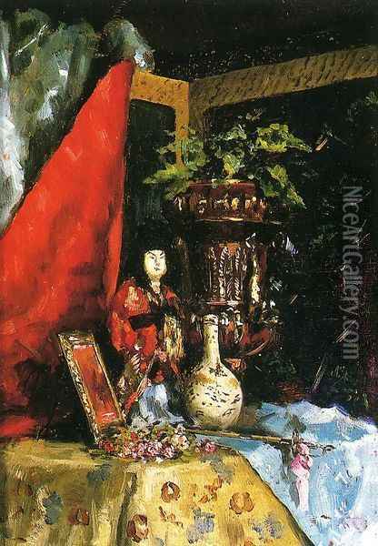 Still Life with Asian Objects Oil Painting - Julius LeBlanc Stewart