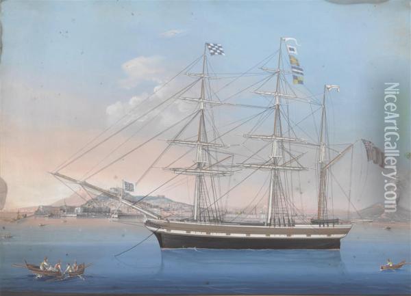 The British Barque 
Champion
 In The Bay Of Naples Oil Painting - Michele Funno