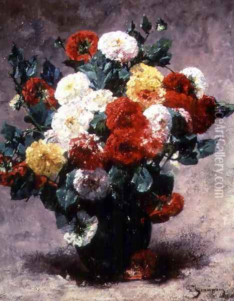 Carnations in a vase Oil Painting - Georges Jeannin