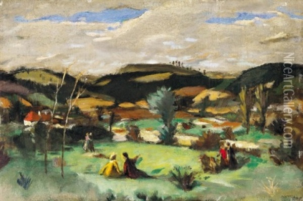 Kirandulok Szabadban (hikers In The Open-air) Oil Painting - Adolf Fenyes