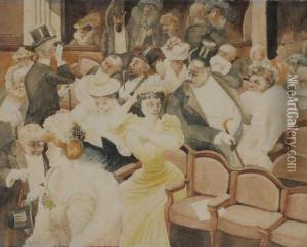 Au Theatre Oil Painting - Albert Guillaume