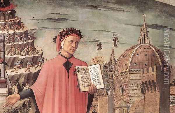 Dante Illuminating Florence with his Poem (detail 2) 1465 Oil Painting - Domenico Di Michelino